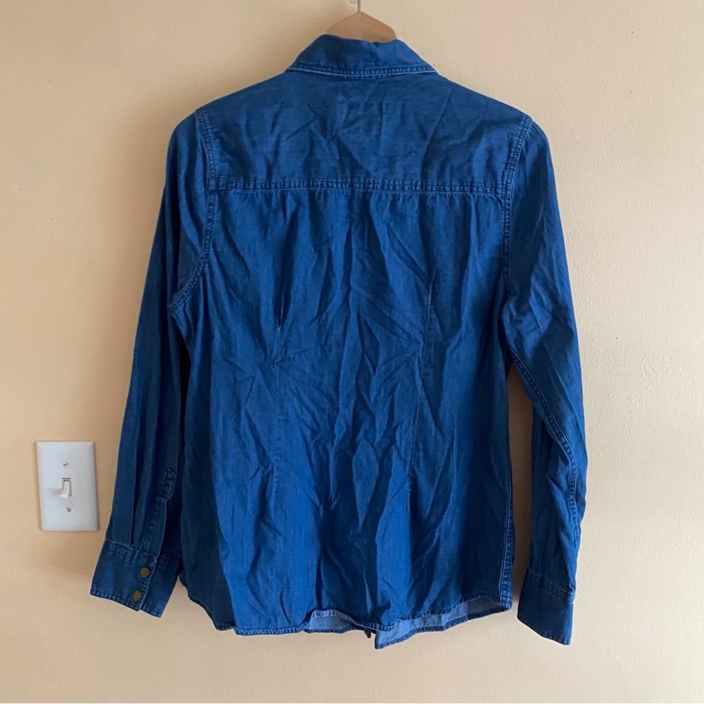Roots Denim Shirt Woman Large Snap Collar Long Sleeve Cowgirl 100% Cotton FLAW - Picture 3 of 16
